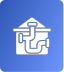 White icon of a house with visible plumbing pipes inside, representing Water Main Line Repair Utah County, on a blue square background with rounded corners.