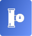White icon of a fire hydrant with a hose reel on a blue background, symbolizing fire safety equipment and reliable water main line repair in Utah County.