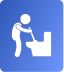 White stick figure unclogging a toilet with a plunger on a blue background, representing reliable Plumbing Repairs Utah County.