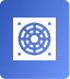 Blue circular icon with a white square background, featuring a wheel or grate-like design with concentric circles and radial lines in the center—reminiscent of drain covers often seen in Plumbing Repairs Utah County. The icon is set on a blue gradient rounded square, conveying reliability and professionalism.