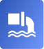 White icon of a pipe discharging liquid into water, depicted on a blue background—an ideal visual for Sewer Line Repair Utah County services.