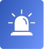 White emergency siren icon with light rays on a blue square background, perfect for signaling urgent situations such as Sewer Line Repair in Utah County.