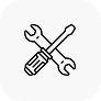 Simple black and white line drawing of a wrench and a screwdriver crossing each other, symbolizing tools or settings related to new construction plumbing, on a plain white background.