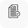 A simple black and white icon of a document with lines of text and a checkmark in a circle overlaid on the lower right corner, representing approved new construction plumbing documentation.