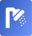 White showerhead icon with water droplets on a blue background, suggesting a shower or bathroom facility—ideal for representing Plumbing Repairs Utah County services.